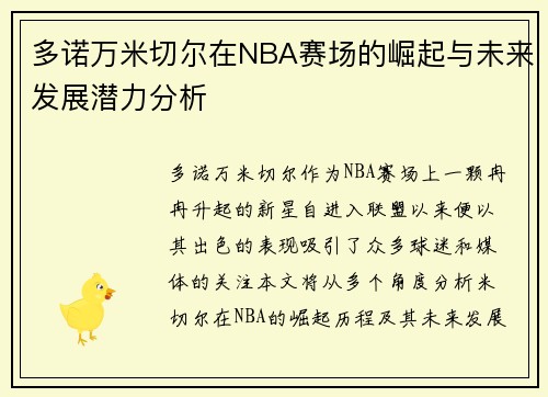 多诺万米切尔在NBA赛场的崛起与未来发展潜力分析